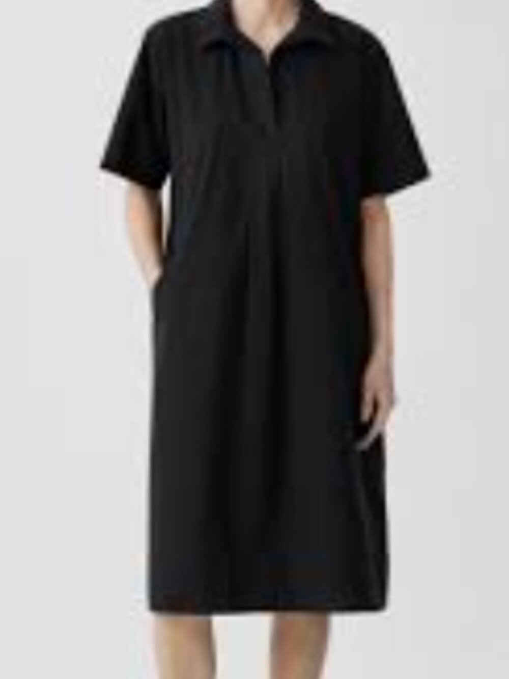 Eileen Fisher Black Organic Cotton Poplin Shirt Dress XS Minimalist Style - Picture 2 of 9